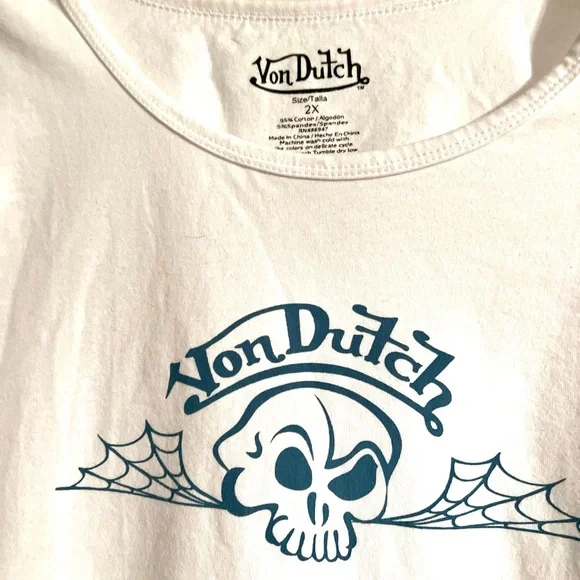 Von‎ Dutch White Shirt with Blue Skull Design - Picture 3 of 7